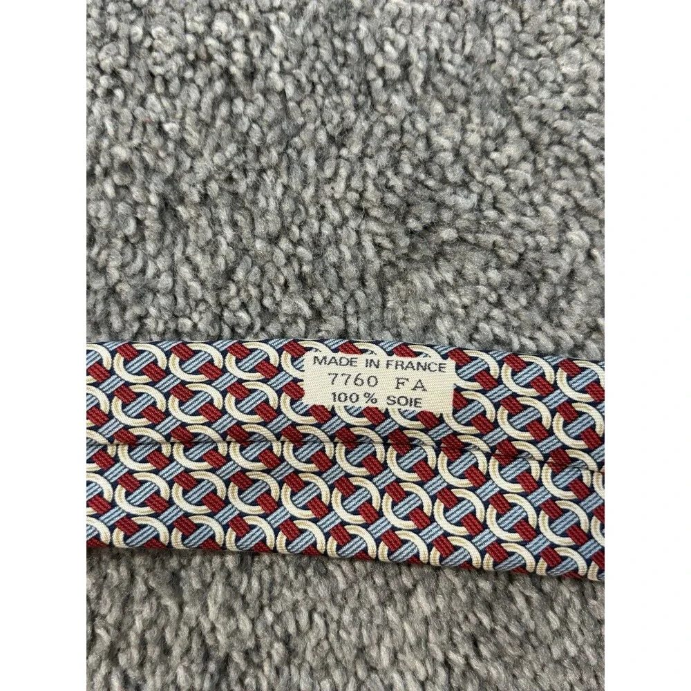 Hermes‎ Silk Tie Red Blue Geometric Pattern 7760